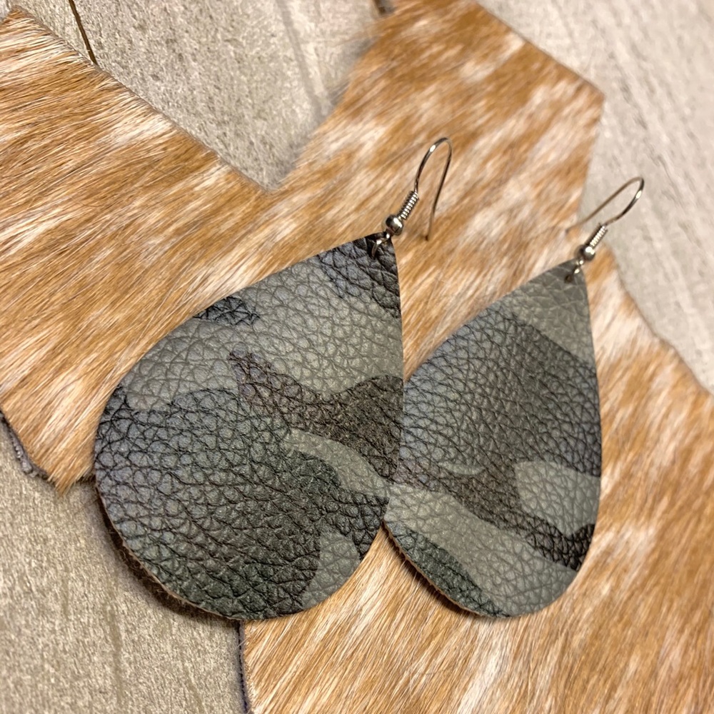 Green Camo Teardrop Earrings